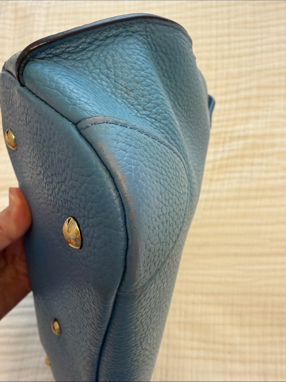 MCM Light Blue Leather First Lady Top Handle Bag - Picture 12 of 14